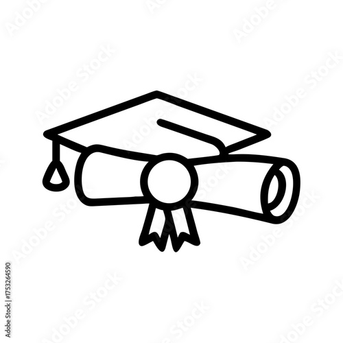 Graduation cap and diploma symbolize academic achievement, educational success, completion of studies, and the attainment of a degree or certification