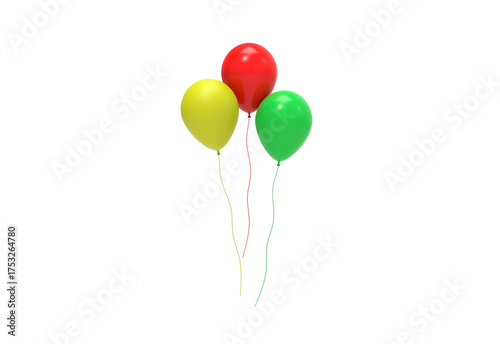 green red yellow balloon front view without shadow 3d render
