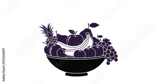 A bountiful arrangement of assorted fresh fruits overflowing from a dark ceramic bowl .