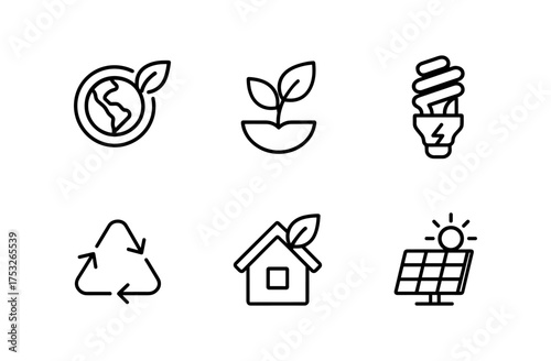 Eco-friendly icons: sustainable energy, recycling, and environmentally conscious symbols