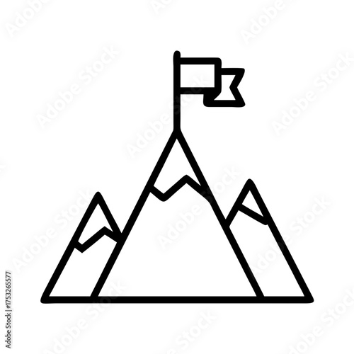 Mountain peak with flag, symbolizing achievement, goal setting, and overcoming challenges in business and personal development