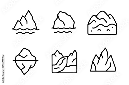 Minimalist iceberg icons set with various geometric line designs