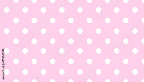 A repeating pattern of evenly spaced, white polka dots against a soft, pink background. The dots create a classic, clean aesthetic
