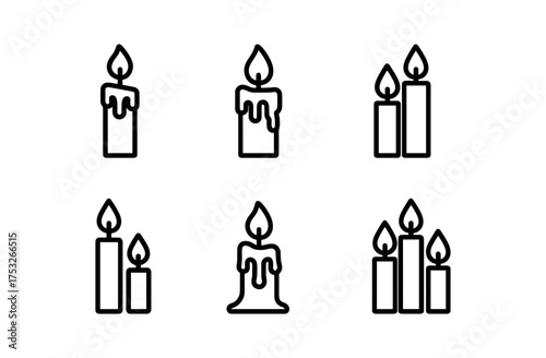 Simple candle line art icons set for design projects