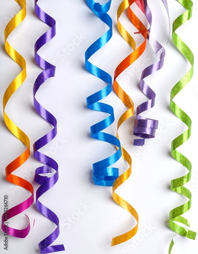 Colorful curled ribbons against white