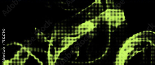 Grunge halftone overlay background with smoke or fire motion texture. Acid green color y2k aesthetics. Vector backdrop design template and creative projects