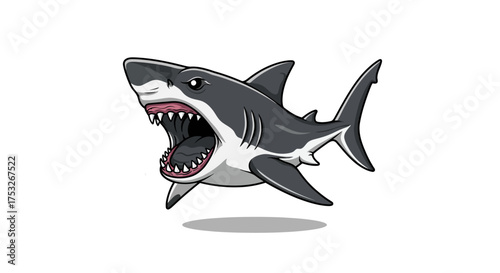 Cartoon great white shark with open mouth on white background