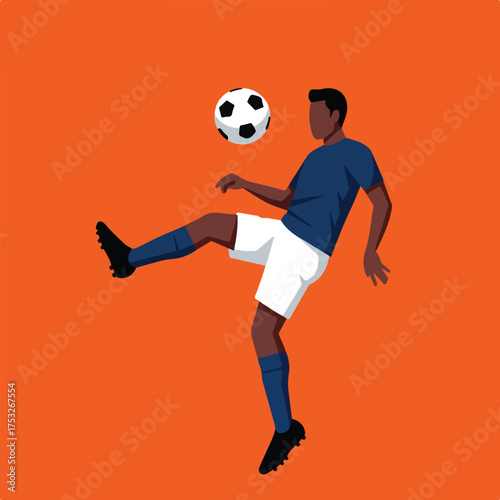 Minimalist illustration of a person kicking a soccer ball with an orange background