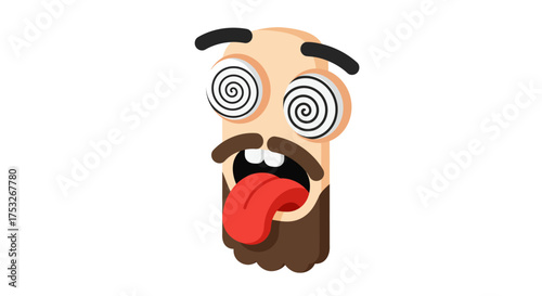 Quirky cartoon face with twisted eyes and tongue sticking out