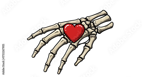Skeleton hand holding heart: symbol of love and mortality