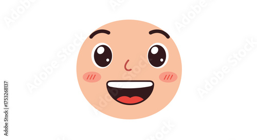 Cute cartoon smiley face with blushing cheeks and bright eyes on white backgr…