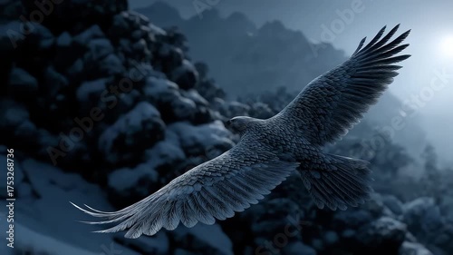 Eagle Soaring Against Snowy Mountain Background
