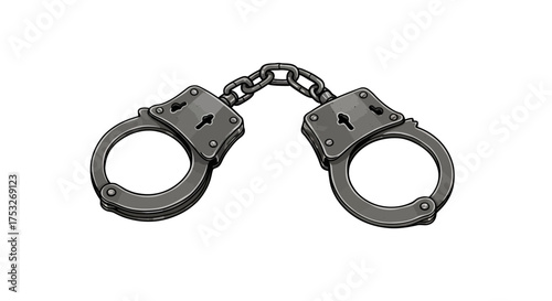 Realistic handcuffs with chain in black and white minimalist design