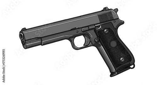 Realistic handgun side view with detailed design on white background