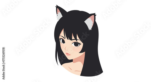 Anime cat ear style: cute girl with black hair and ears trend