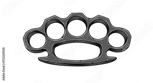 Stylized black brass knuckles with textured detailing on white background