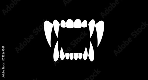 Silhouette of open vampire fangs on black background