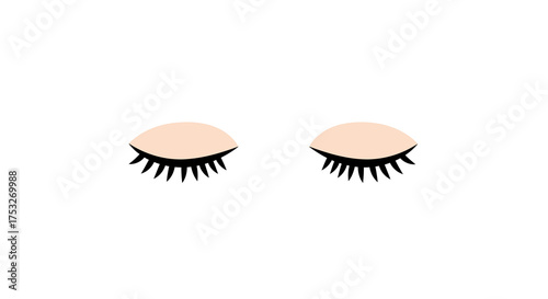 Minimalist closed eyes design with long lashes on white background