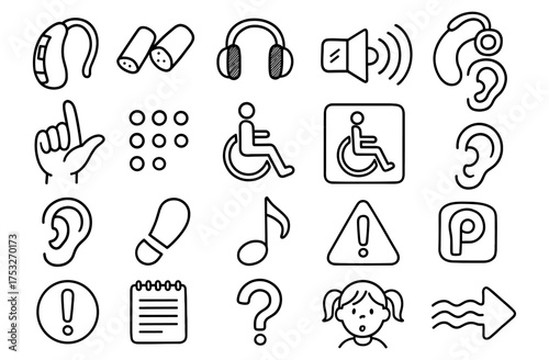 Accessibility and hearing icon set in linear style