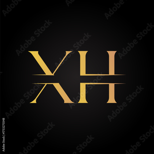 Creative Letter XH Logo Design Gold Color or Abstract Linked Letter XH Luxury Gold Logo