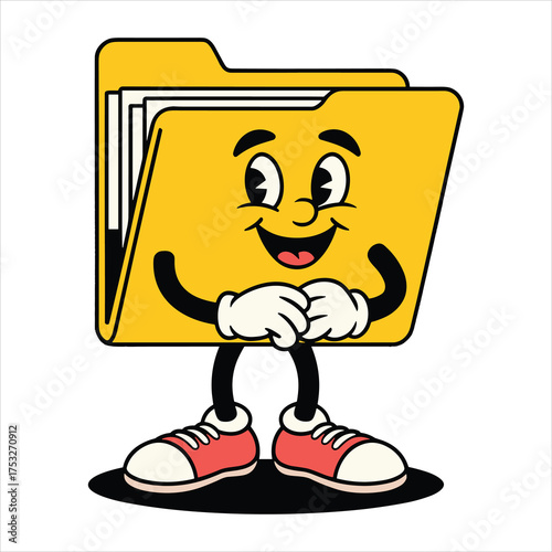 Cartoon folder character with arms and legs on white background Keywords: folder, document, file