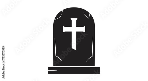 Minimalist headstone with cross design on white background
