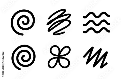Abstract black hand drawn doodle shapes for creative design projects