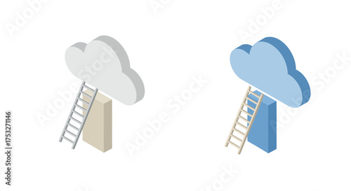 Creative isometric clouds with ladders on pillars for innovative design concepts