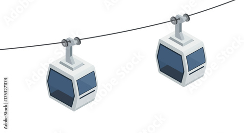 Isometric cable cars on a suspended wire system for mountainous transport