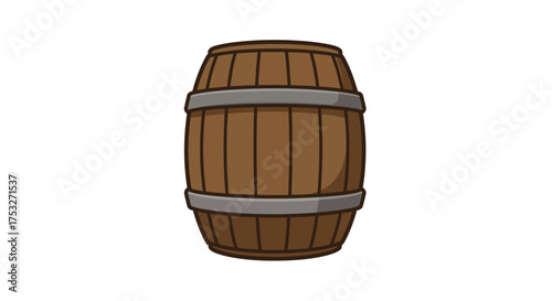 Wooden barrel icon in cartoon style on white background