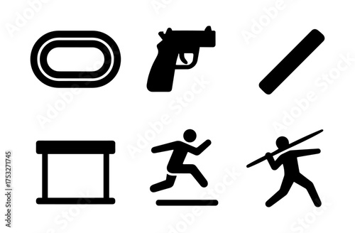 Silhouette icons of athletics and shooting events in minimal design