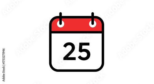 Simple flat calendar icon with red header and date number 25