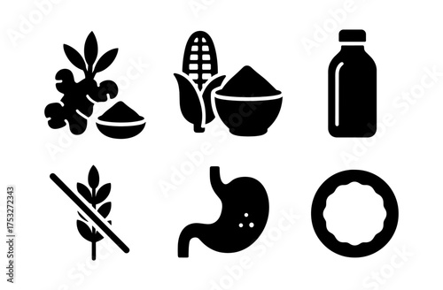 Simple black icons for ingredients and allergy-free diets