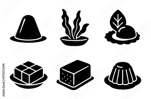 Minimalist black silhouette icons of foods and edibles for modern design