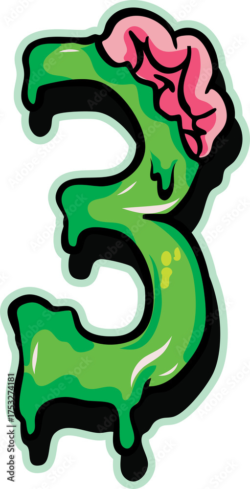 Obraz premium Spooky Brain Eater Alphabet Font – A hand-drawn dripping zombie lettering set perfect for your Halloween projects! This unique zombie-style font features gooey green letters, melting brains, and spook