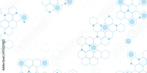 Abstract white background with blue hexagons seamless pattern and geometric in vector design. Futuristic blue neon honeycombs. Modern technology design .Minimal style website banner, decoration .