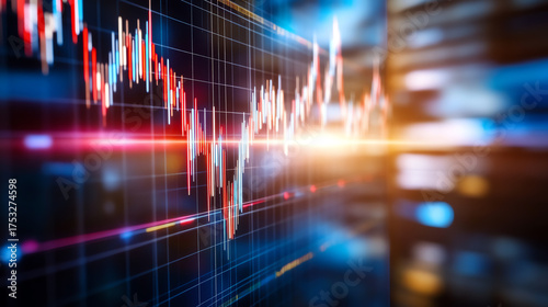 An abstract representation of financial data with glowing graph lines and digital elements, illustrating market trends and analytics.