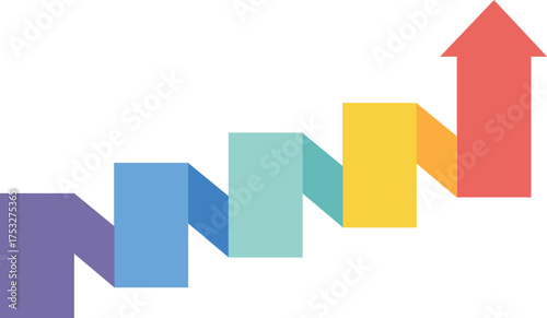 colorful ascending arrow growth chart ribbon steps business progress success diagram illustration design and isolated on white background.