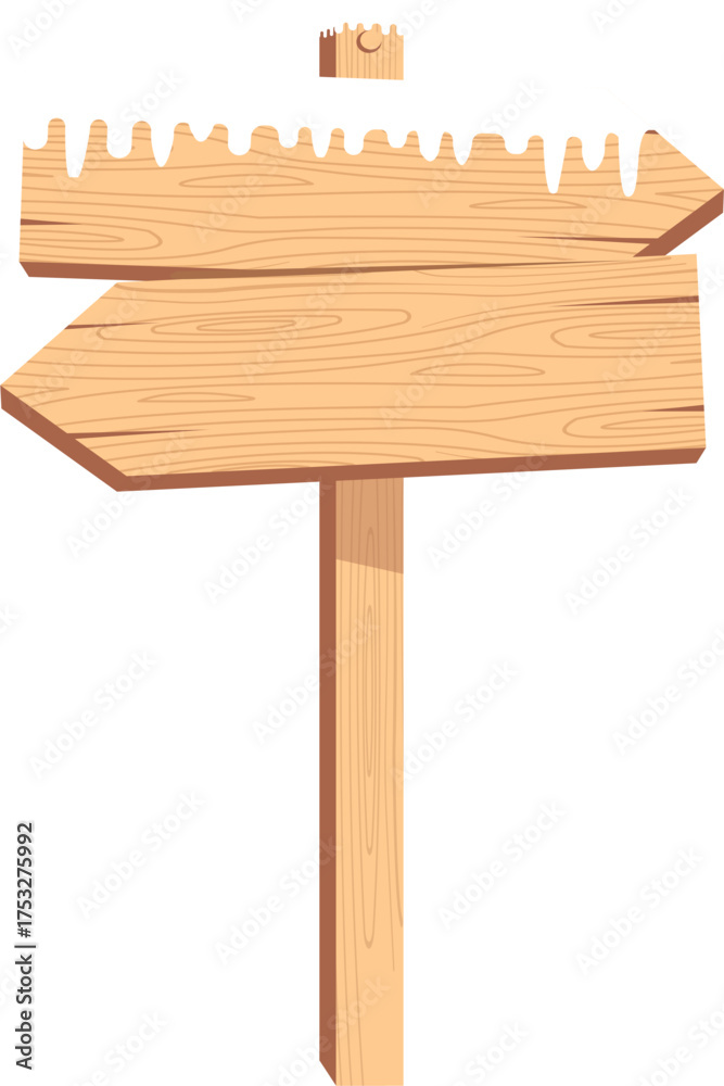 Fototapeta premium A wooden signpost covered in snow in winter