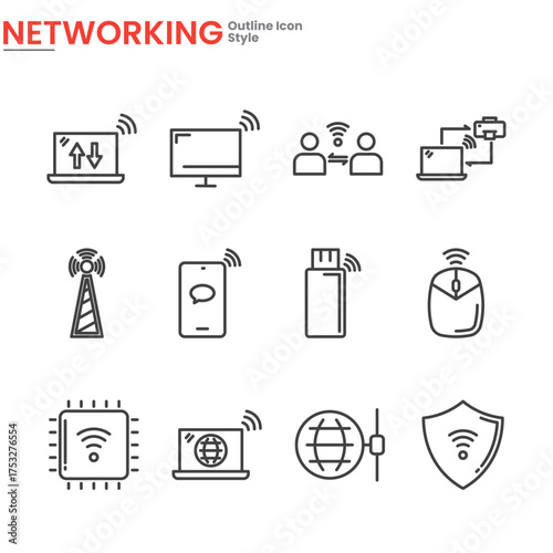Networking Outline Icons Set - WiFi, Internet, Connection Symbols