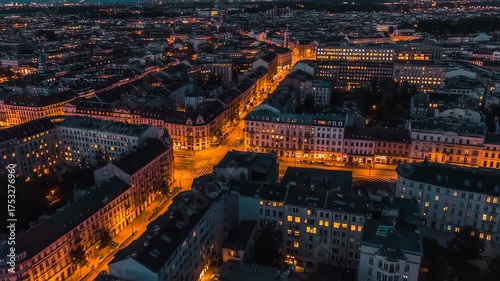 Wallpaper Mural Night Cityscape: Aerial View of Illuminated Buildings and Streets at Twilight Torontodigital.ca