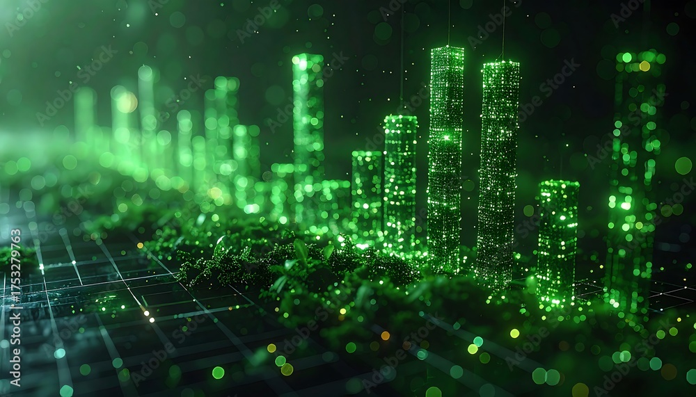 Fototapeta premium Futuristic Green Cityscape Digital Art.