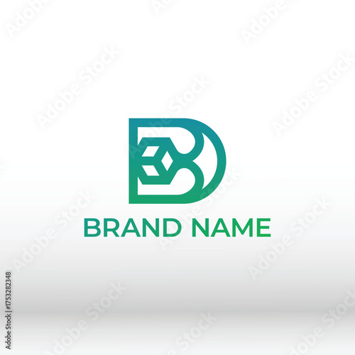 Modern Gradient BD Letter Logo with Geometric Cube Element