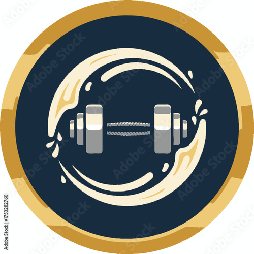 Fitness dumbbell icon with water splash effect symbolizing hydration and exercise for a healthy lifestyle