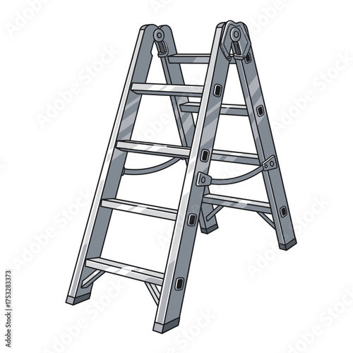 An isolated vector illustration of a metal A-frame stepladder for construction and home improvement projects