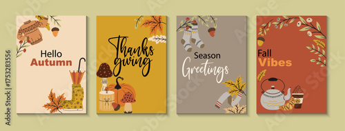 Fall Autumn Seasonal Vector Cards Set