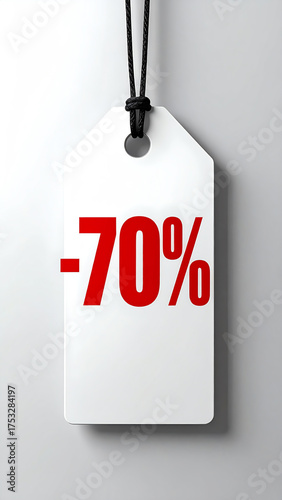 Discount tag showcasing a 70% reduction, perfect for promotions and sales in retail and marketing contexts.