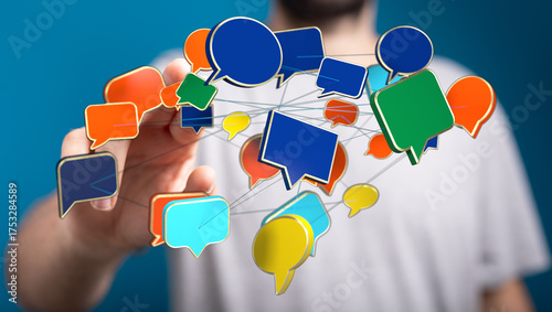 Φωτογραφία Conceptual 3D speech bubbles floating above a hand