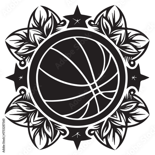 Abstract illustration of a basketball with floral elements around it, isolated on white background the basketball is a popular sport and is played by millions of people around the world