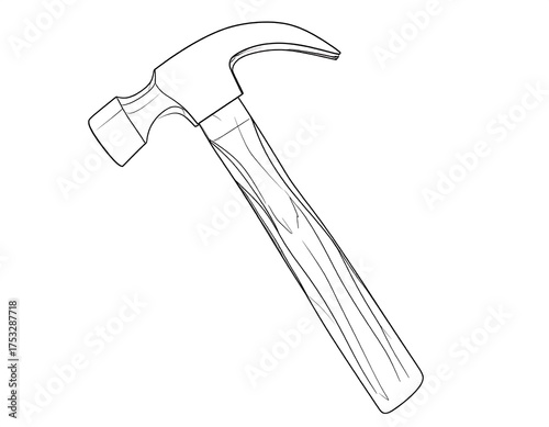 A simplified line drawing of a claw hammer. The tool features a metal head and a wooden handle with visible grain detail. It's isolated on a white background